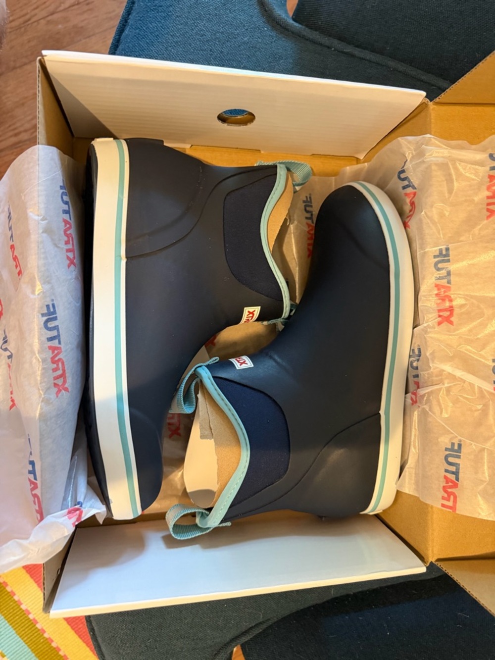XTRATUF Women's Navy & Aqua Ankle Deck Boots - Picture 3 of 5